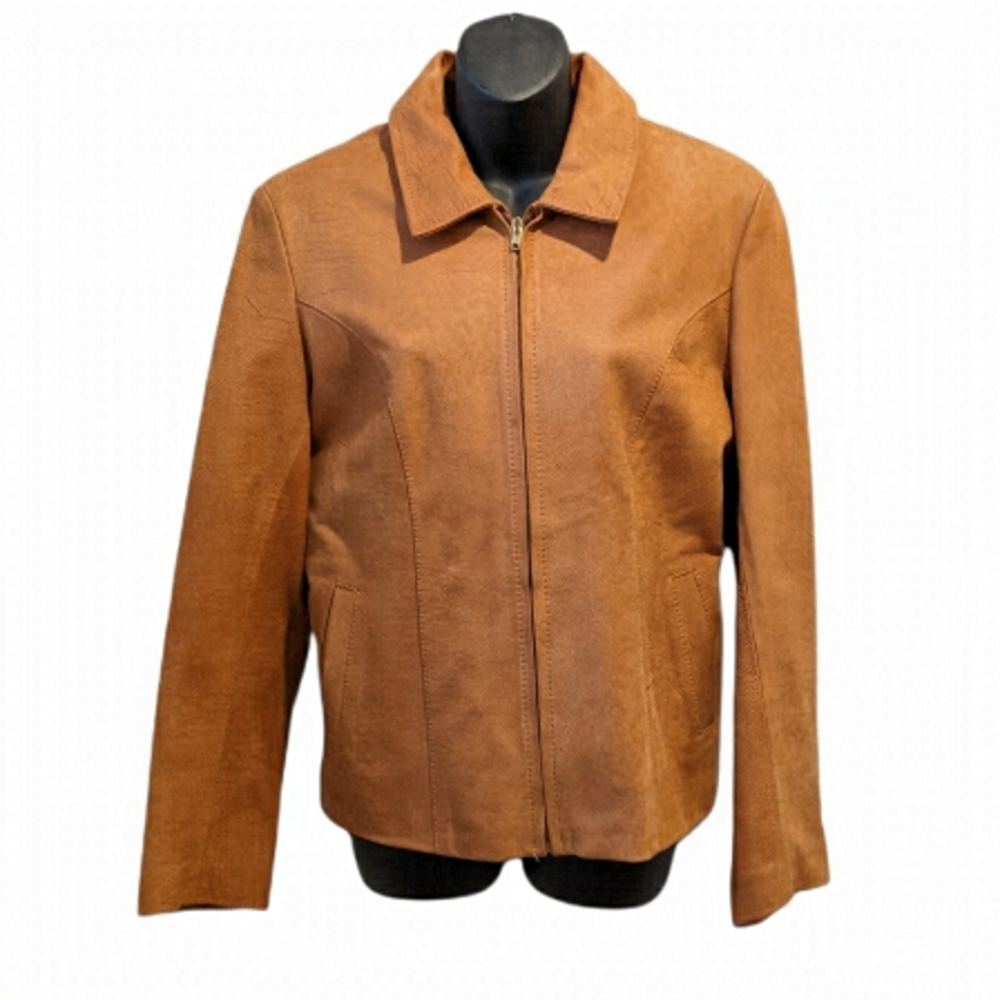 Women's Rust Brown Fitted Leather Jacket Size Large Boho Textured Leather